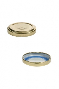 Deckel TO-48 gold BLUESEAL, speziell für fett- und ölhaltige Füllgüter, PVC-frei mit Boutton